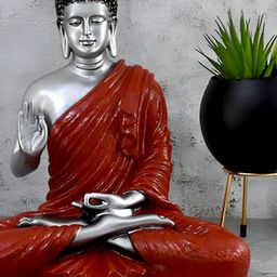 GW CREATIONS Silver Toned & Red Meditating Buddha Idol Showpiece-image-79
