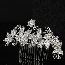 Yellow Chimes Women White Silver-Toned Floral Crystal Studded Comb Pin-image-76