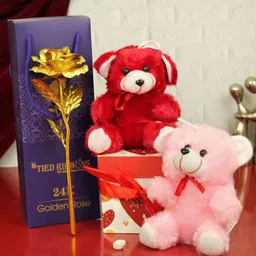 TIED RIBBONS Red Valentine Special Golden Rose & Small Teddy with Box Combo Gift Pack-45