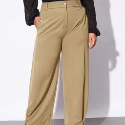 SASSAFRAS Curve Women Plus Size Straight Fit Parallel Trousers-image-18