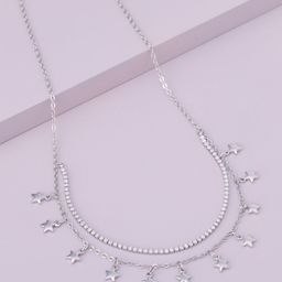 Kushal's Fashion Jewellery Rhodium-Plated Zircon Studded Layered Necklace-image-42