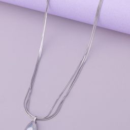 Kushal's Fashion Jewellery Rhodium-Plated Teardrop Shaped Pendant with Chain-18