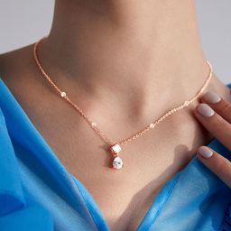 MINUTIAE Brass Rose Gold-Plated Crystal Studded Necklace-image-66