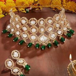 Zaveri Pearls Gold-Plated Stone Studded & Beaded Necklace And Earrings-15