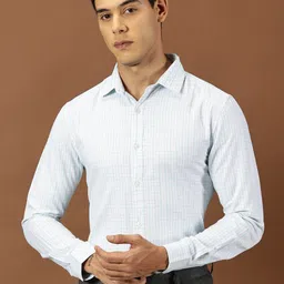 INVICTUS Slim Fit Grid Tattersall Checked Spread Collar Long Sleeves Cotton Formal Shirt-image-1