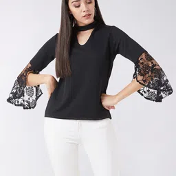 DressBerry Black Choker Neck Bell Sleeves Solid Regular Top-picture-46