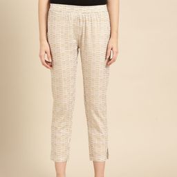 Varanga Women White & Golden Regular Fit Printed Cropped Trousers-image-4