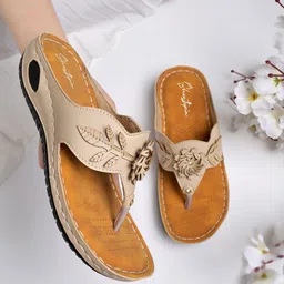 Shoetopia Women Cream-Coloured Embellished T-Strap Flats-45