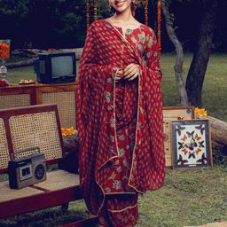 Libas Women Maroon & Green Floral Print Kurta with Palazzos & Dupatta-picture-16