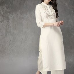 Anouk Women Cream-Coloured Embroidered Kurta with Palazzos-picture-43