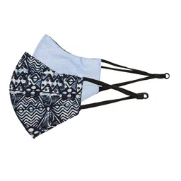 MANARI India Women Pack of 2 Blue Reusable 5-Ply Adjustable Cloth Masks-image-64