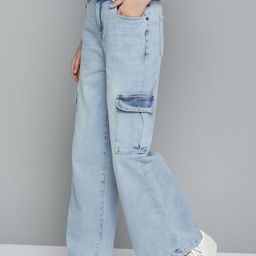 Mast & Harbour Women Blue Flared Light Fade Stretchable Cargo Jeans-image-23