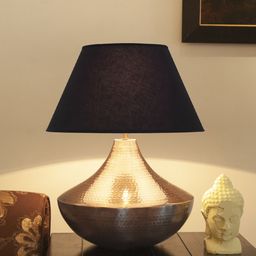THE LIGHT STORE Copper-Toned & Black Self Design Bedside Table Lamp with Shade-46