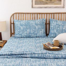 House This Gamathi White Geometric Printed Cotton 5 Pieces Double Queen Fine Bedding Set-image-52
