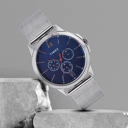 Timex Men Blue Brass Dial & Silver Toned Bracelet Style Straps Analogue Watch TWEG165SMU04-93