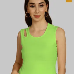 Friskers Green & Mustard Yellow Keyhole Neck Cotton Sleeveless Top-17