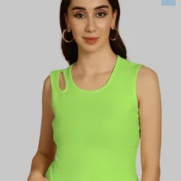 Friskers Green & Turquoise Blue Keyhole Neck Cotton Sleeveless Top-picture-14