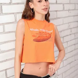 DressBerry Whale Watching Fashion Spotting Printed Sleeveless Crop T-shirt-image-87