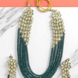 Saree Swarg Brass-Plated Stone-Studded & Beaded Jewellery Set-image-23