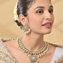 Fida Gold-Plated Stones-Studded & Pearls Beaded Jewellery Set-image-79