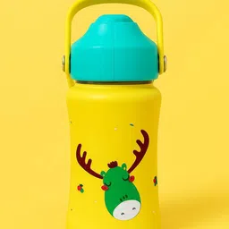 Rabitat Coolest Kid Ever Yellow & Green Printed Stainless Steel Water Bottle 350ml-picture-35