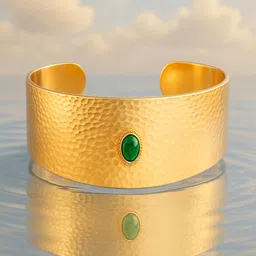 Rubans 22K Gold-Plated Free Size Textured Cuff Bracelet with Emerald Green Accent-image-24