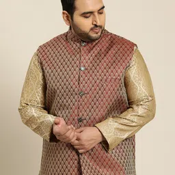 Sojanya PLUS Men's Maroon & Golden Woven Design Nehru Jacket-picture-31