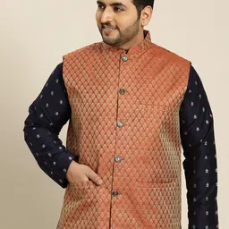 SOJANYA PLUS Men Orange & Gold-Coloured Ethnic Motifs Nehru Jacket-picture-14
