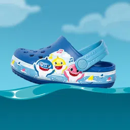 Crocs Unisex Kids Blue Baby Shark Band Applique Croslite Clogs with Cut-Outs Detail-42