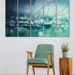 999Store Set of 5 Blue & White Printed Leaf Framed Wall Art-12