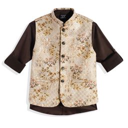 CHARCHIT Boys Floral Printed Brocade Nehru Jacket & Shirt-picture-10