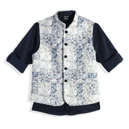 CHARCHIT Boys Floral Printed Brocade Nehru Jacket & Shirt-49