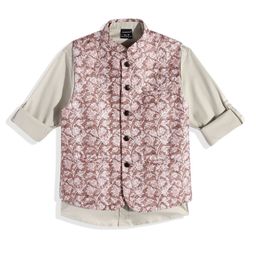 CHARCHIT Boys Floral Printed Brocade Nehru Jacket & Shirt-picture-6