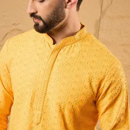 House of Pataudi Embroidered Thread Work Mandarin Collar Straight Kurta-picture-53