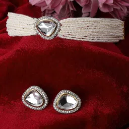 ADIVA Gold-Plated Kundan Studded & Pearls Beaded Jewellery Set-23