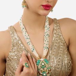 Zaveri Pearls Gold-Plated Stone Studded & Beaded Jewellery Set-22