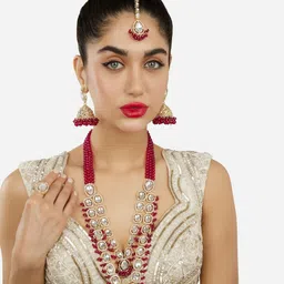 Zaveri Pearls Gold-Plated Stone-Studded & Beaded Jewellery Set-48