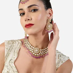 Zaveri Pearls Gold-Plated Stone Studded & Beaded Jewellery Set-image-50