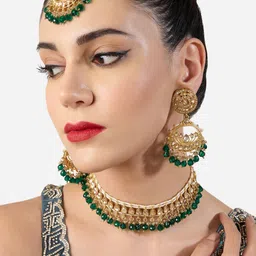 Zaveri Pearls Gold-Plated Stone Studded & Beaded Jewellery Set-25