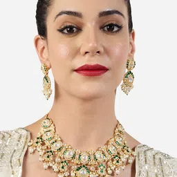 Zaveri Pearls Gold-Plated Stone Studded & Beaded Jewellery Set-picture-11
