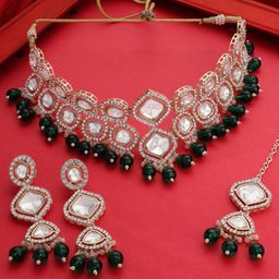 Zaveri Pearls Gold-Plated Stone Studded & Beaded Jewellery Set-58
