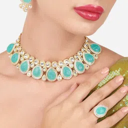 Zaveri Pearls Gold-Plated Kundan-Studded Choker Jewellery Set-image-19