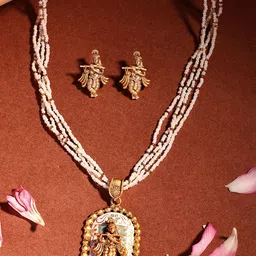 ADIVA 18K Gold-Plated Lord Krishna Pearls BeadedJewellerySet-image-3