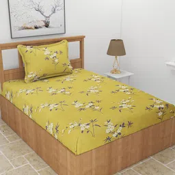 MORADO Lime Green Floral 210 TC Single Bedsheet with 1 Pillow Cover-image-36
