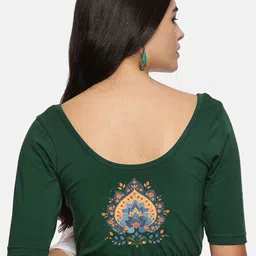 NOT YET by us Printed Round Neck Stretchable Saree Blouse-image-57