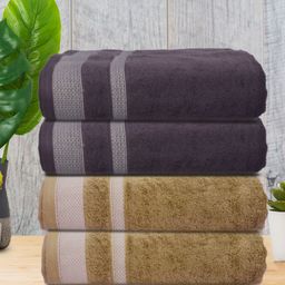 Athom Living Beige & Violet 4 Pieces Cotton Bath Towels-picture-23