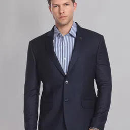 AD By Arvind Men Navy Blue Solid Single Breasted Formal Blazer-image-15