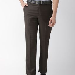 Park Avenue Men Brown Smart Slim Fit Self Checked Formal Trousers-image-50