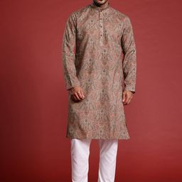MANQ Men Paisley Printed Pure Cotton Kurta with Pyjamas-image-85