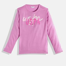 U.S. Polo Assn. Kids Girls Brand Logo Printed Pullover with Sequin Embellished Detail-image-97